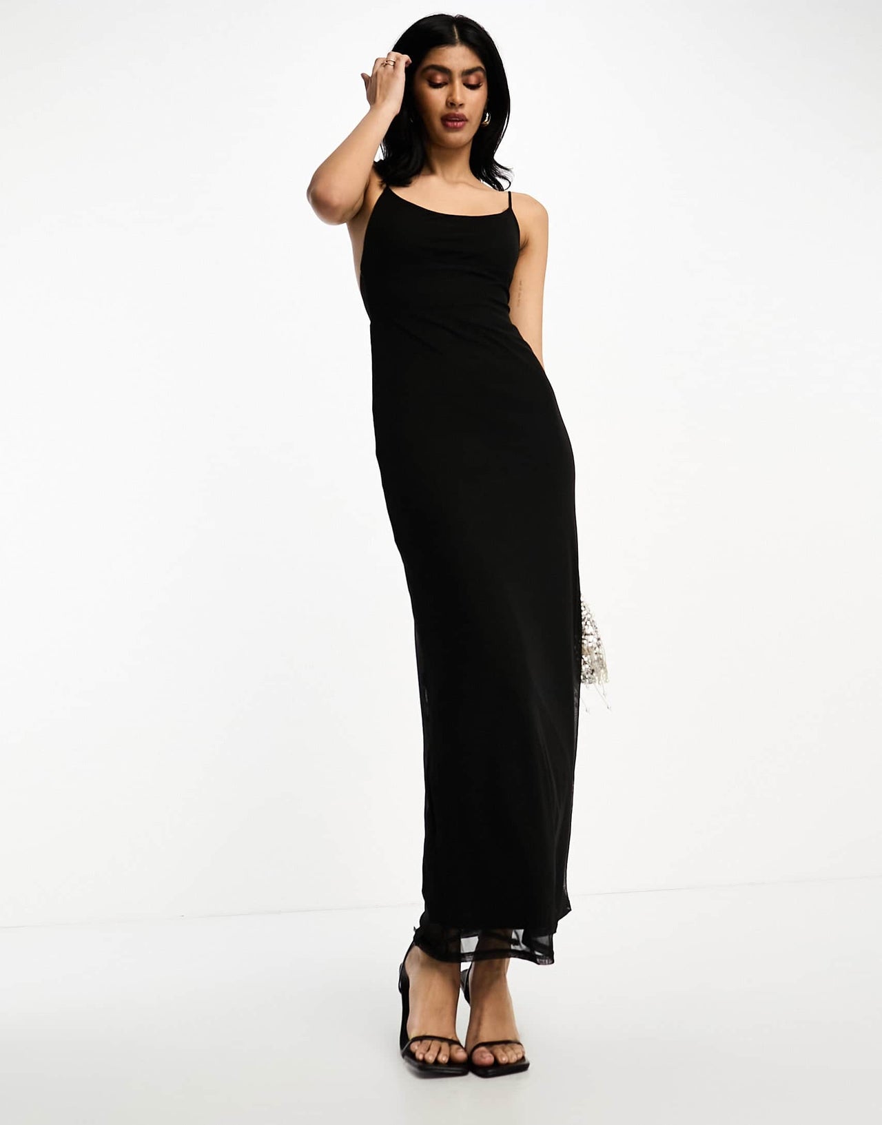 ASOS DESIGN mesh square neck strappy maxi dress in black