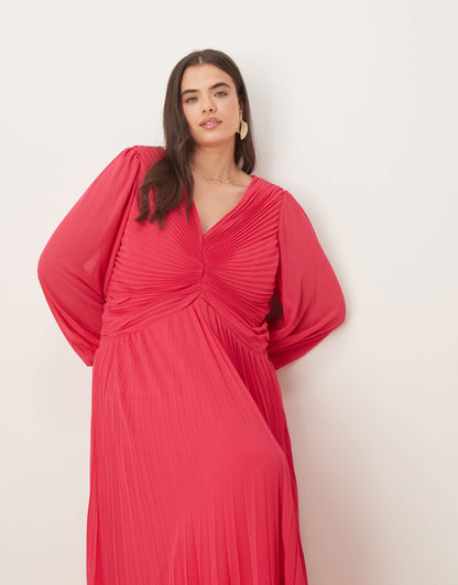 Forever New Curve v-neck pleated midi dress in pink