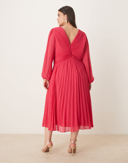 Forever New Curve v-neck pleated midi dress in pink