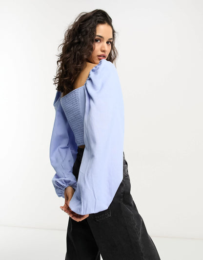 & Other Stories linen corset detail blouse in blue