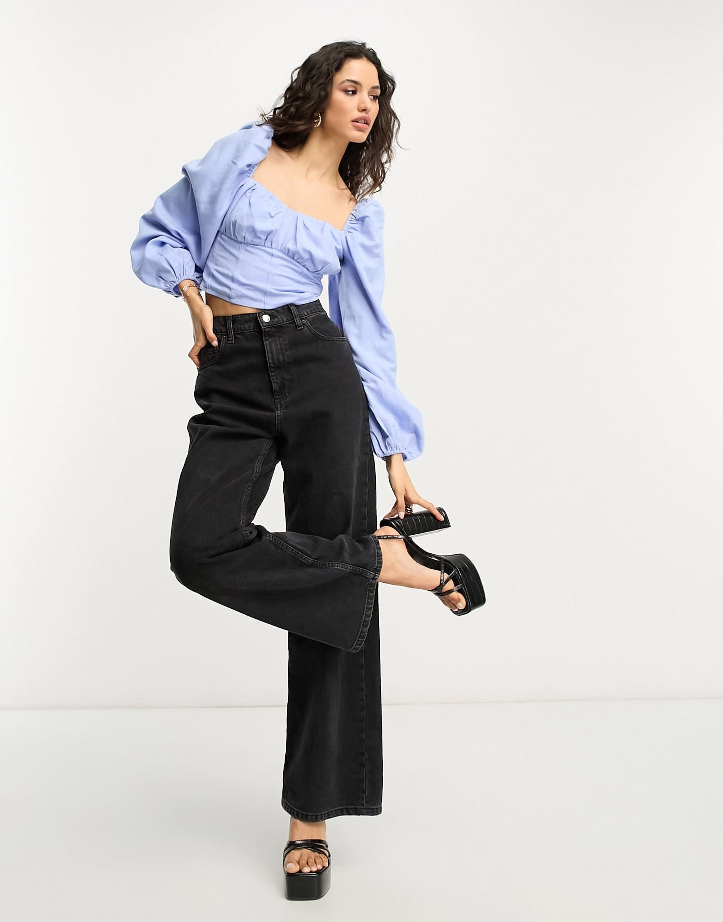 & Other Stories linen corset detail blouse in blue