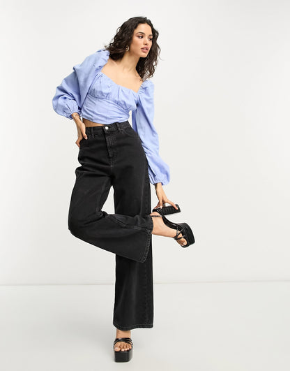 & Other Stories linen corset detail blouse in blue