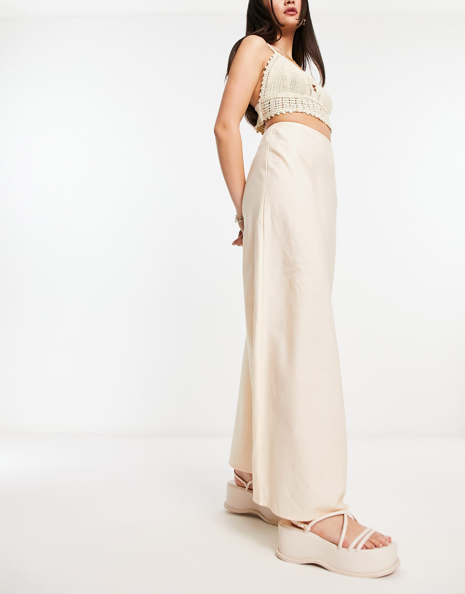 ASOS DESIGN linen bias maxi skirt in natural
