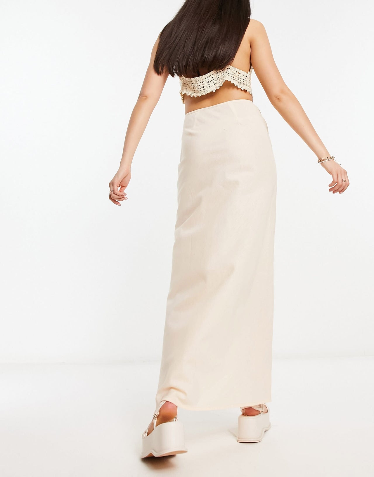 ASOS DESIGN linen bias maxi skirt in natural
