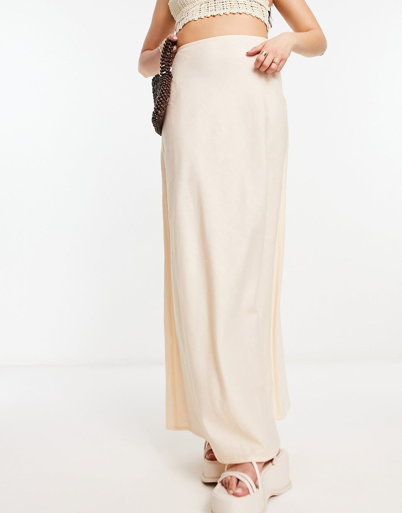 ASOS DESIGN linen bias maxi skirt in natural