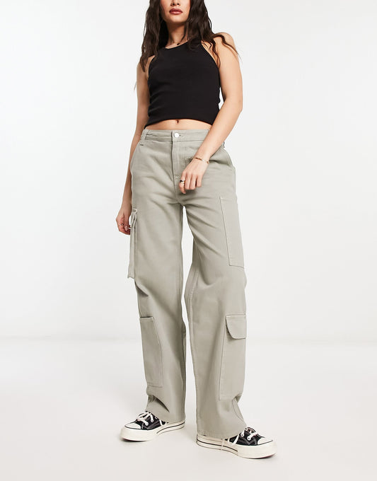 ASOS DESIGN wide leg cargo jean in sage