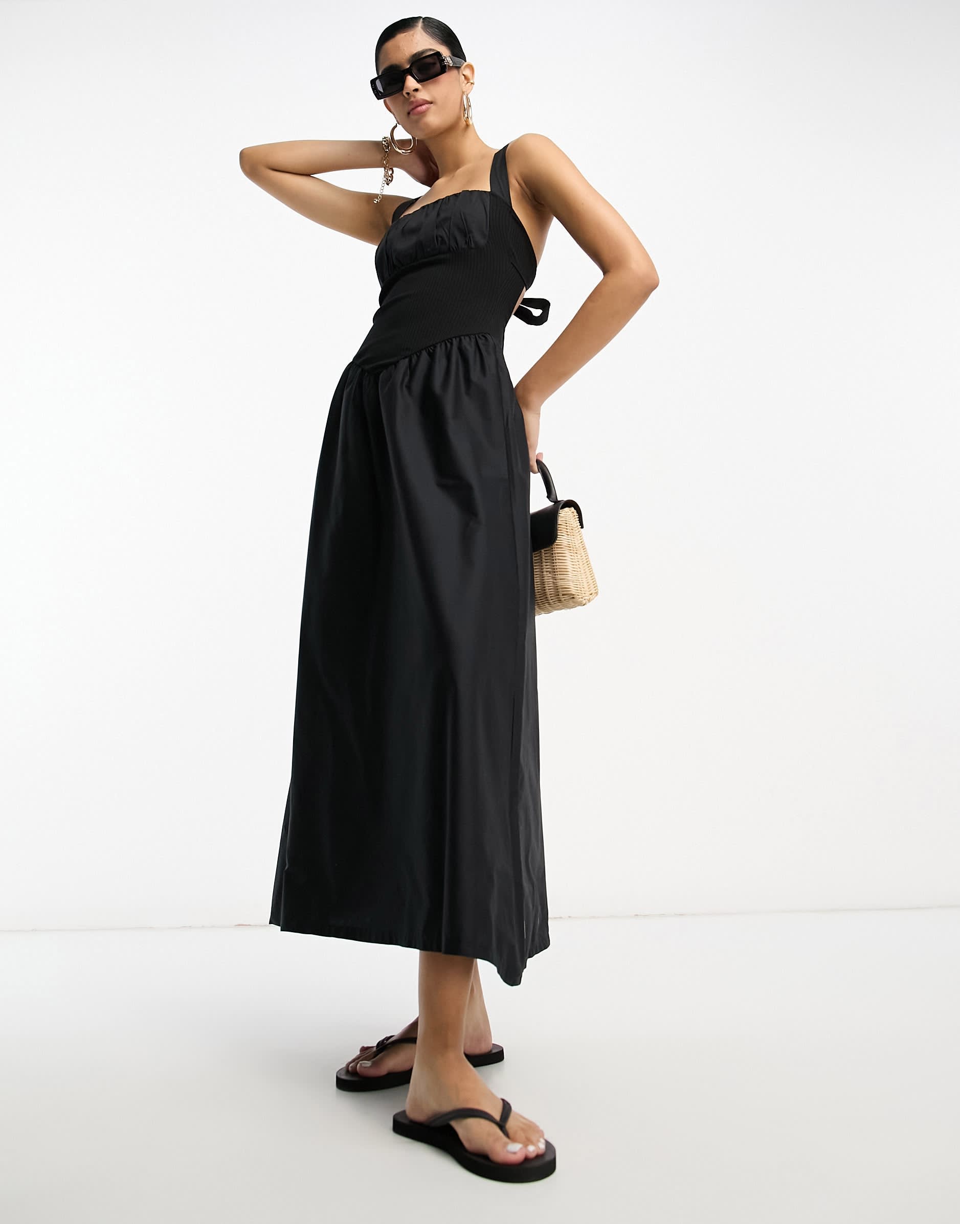 ASOS DESIGN halter ruched body volume skirt midi dress in black