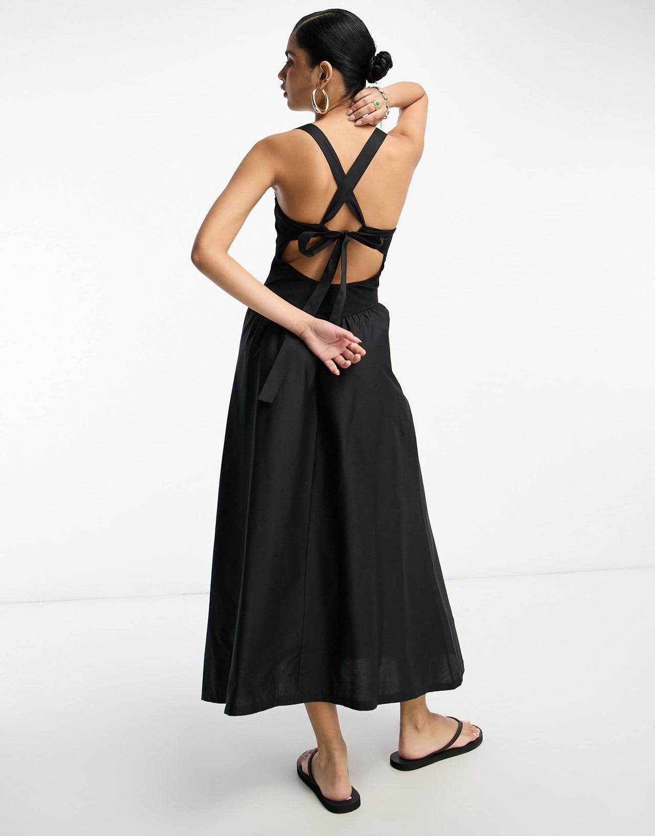 ASOS DESIGN halter ruched body volume skirt midi dress in black