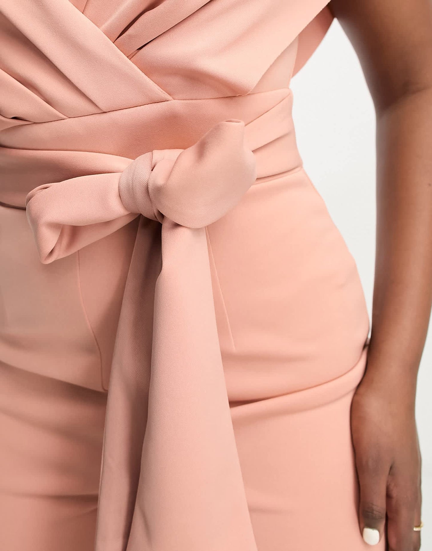 ASOS DESIGN fallen shoulder scuba jumpsuit in blush
