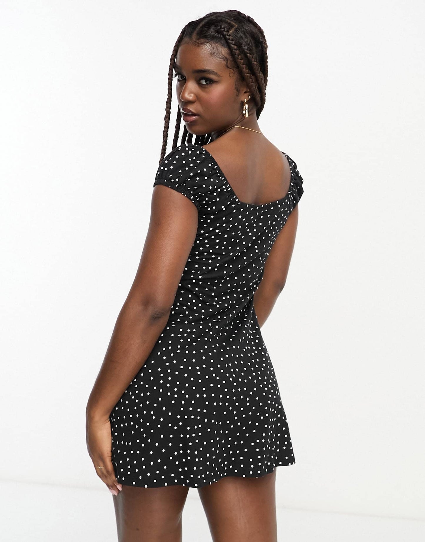 ASOS DESIGN cap sleeve ruched mini dress with tie detail in spot