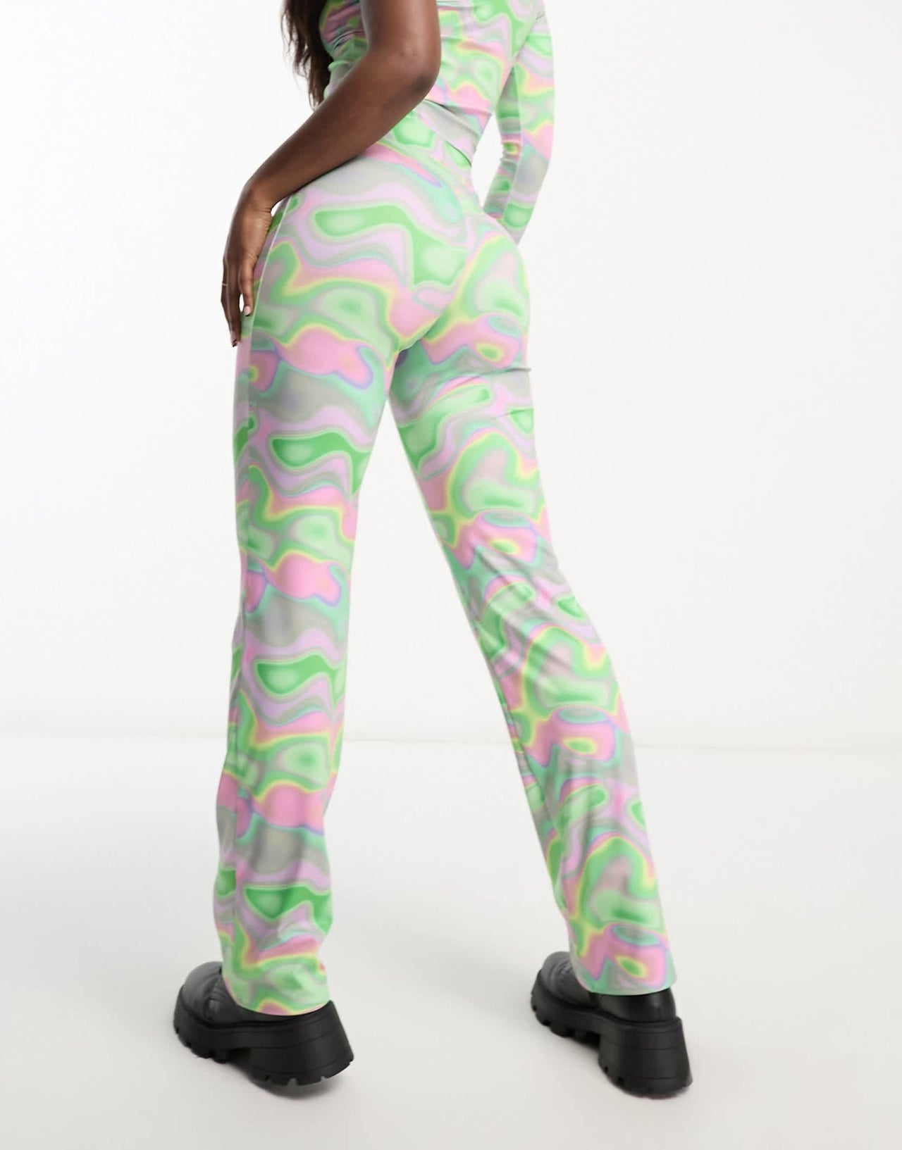 Monki co-ord flare trousers in swirl prink