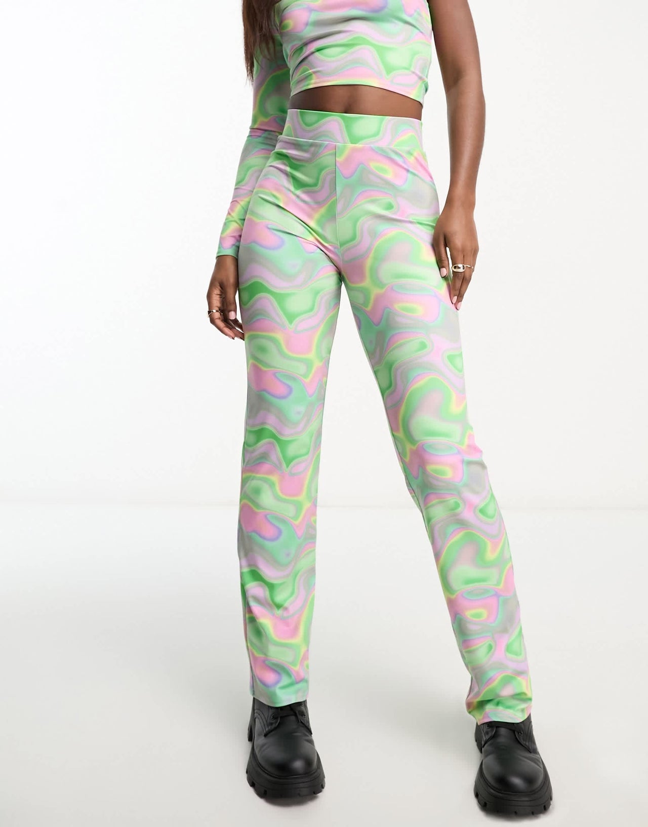Monki co-ord flare trousers in swirl prink