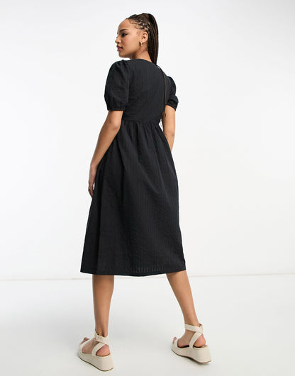 Monki short sleeve midi dress in black