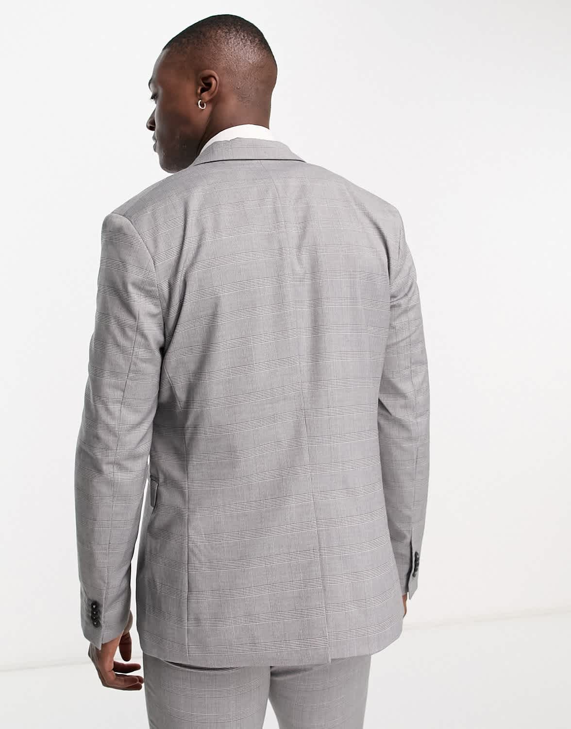 New Look skinny suit jacket in grey heritage check