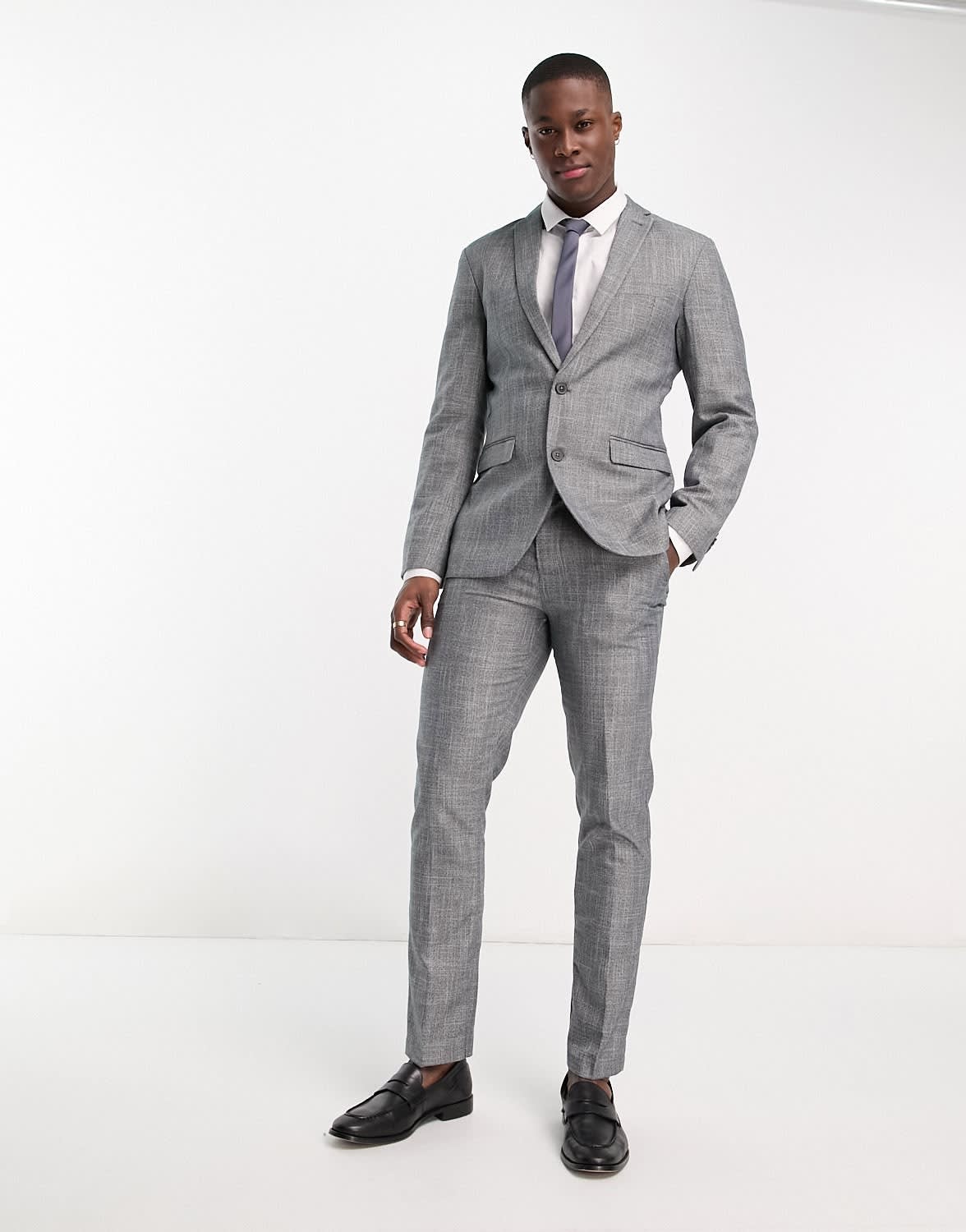 New Look slim suit jacket in dark grey texture