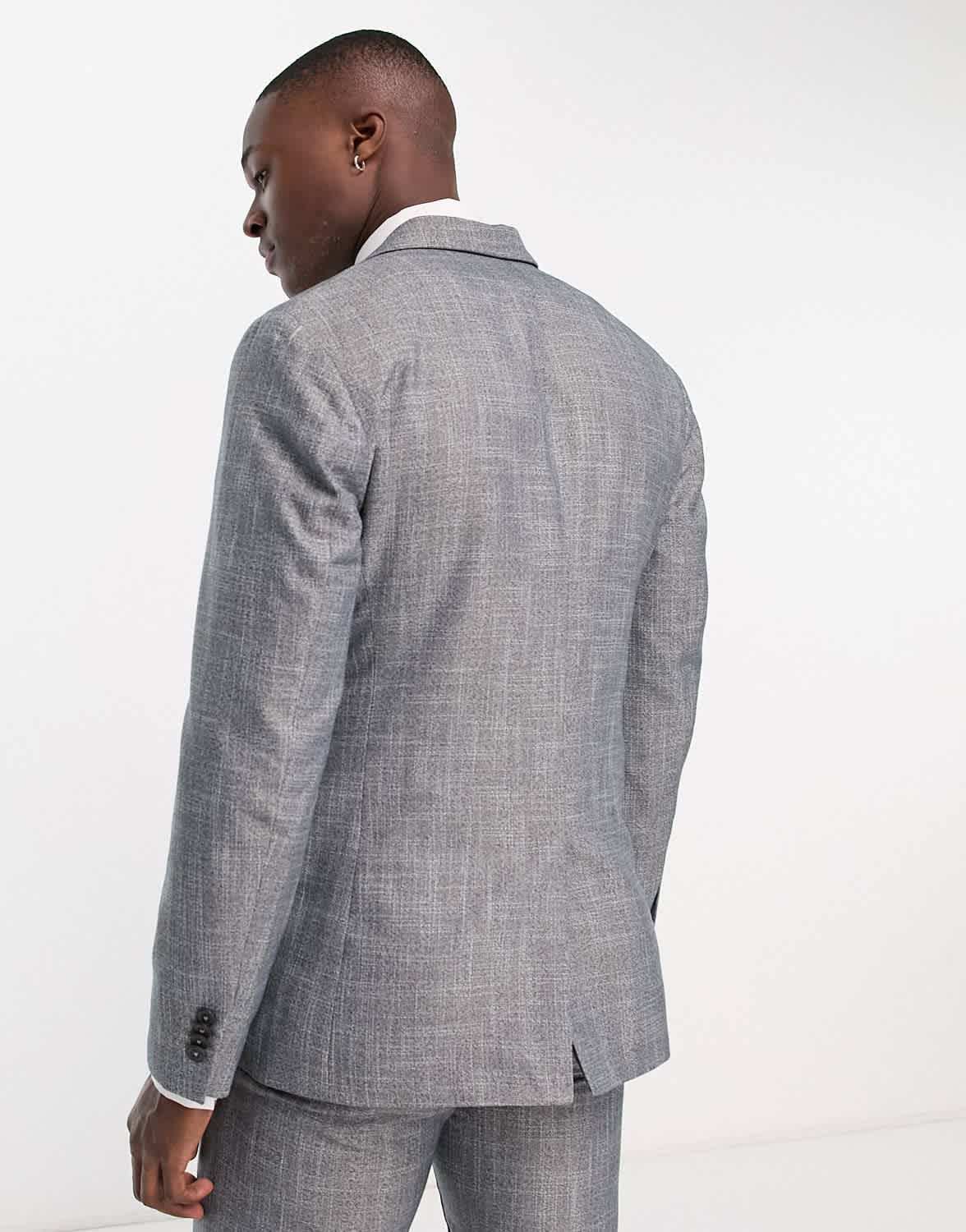 New Look slim suit jacket in dark grey texture