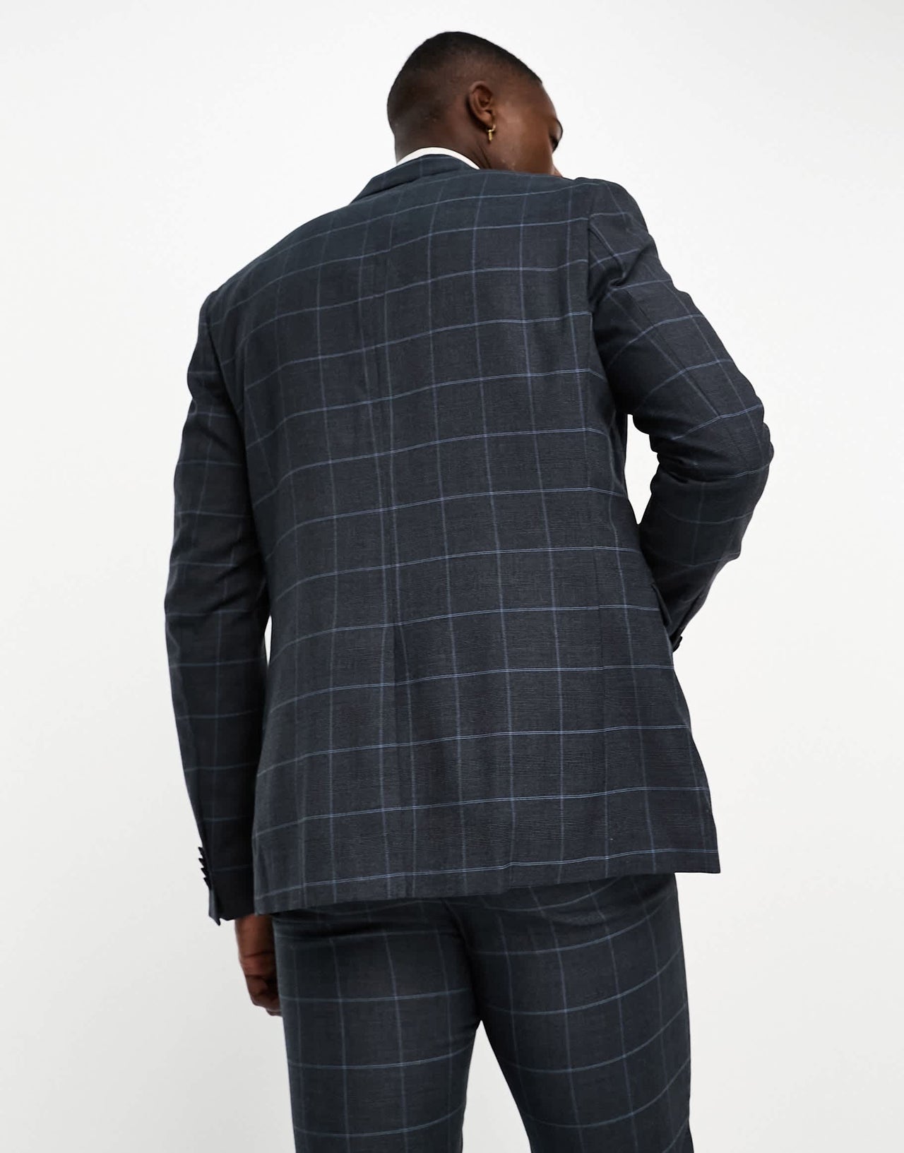 New Look skinny suit jacket in grey & blue check