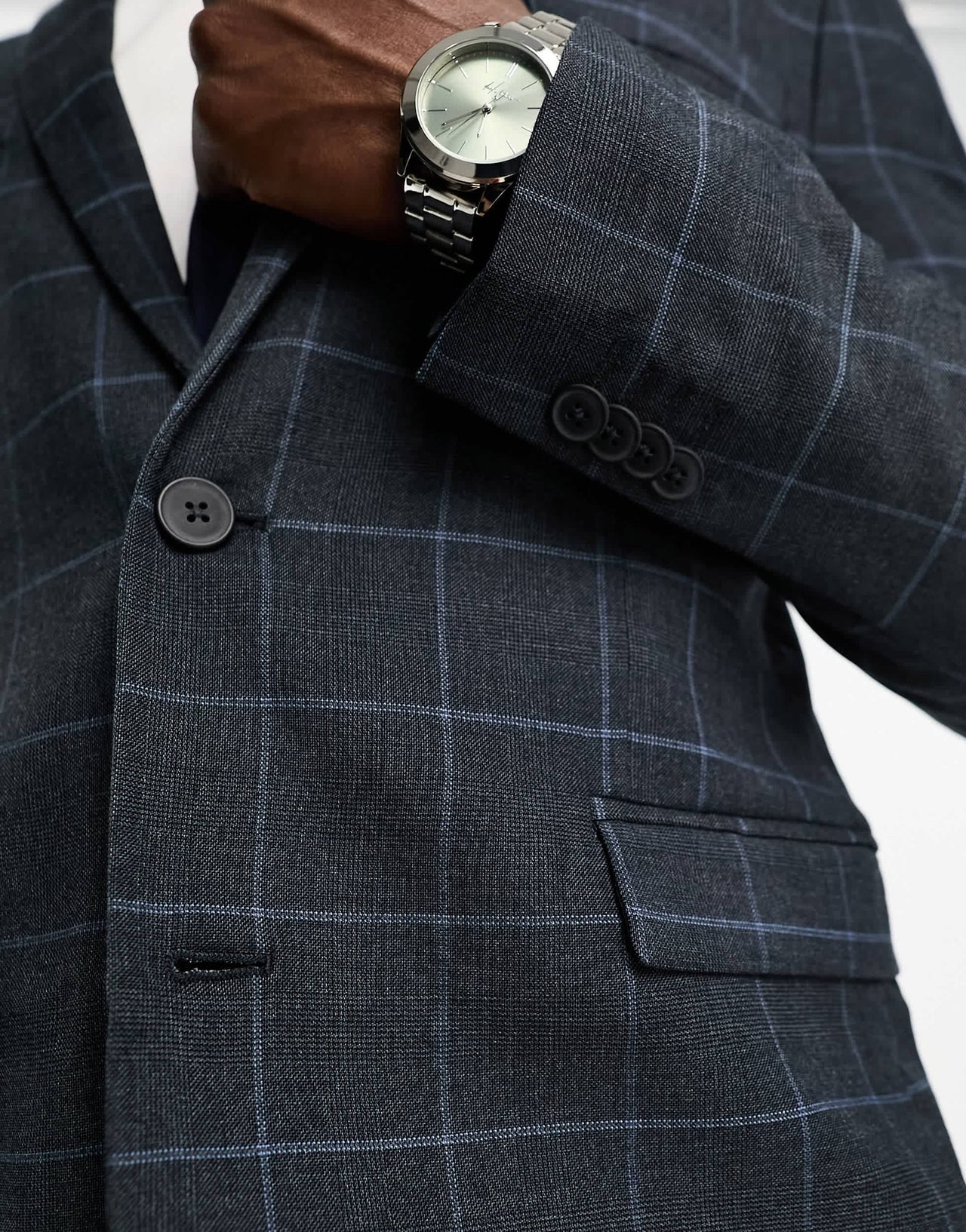 New Look skinny suit jacket in grey & blue check