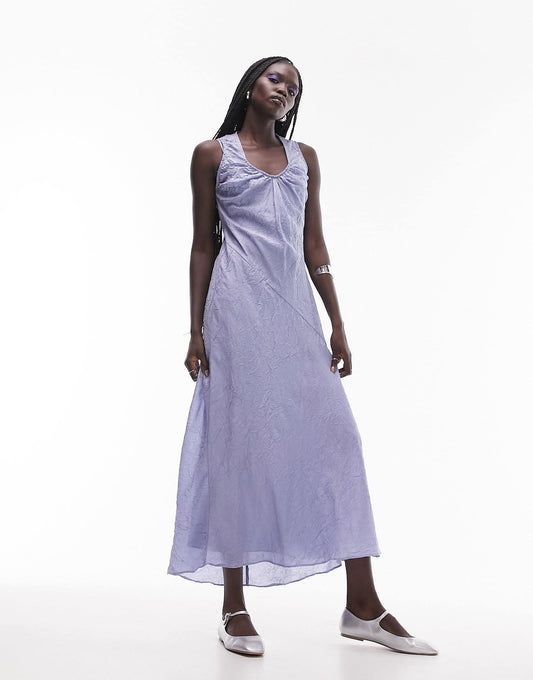 Topshop crinkled satin maxi dress in blue