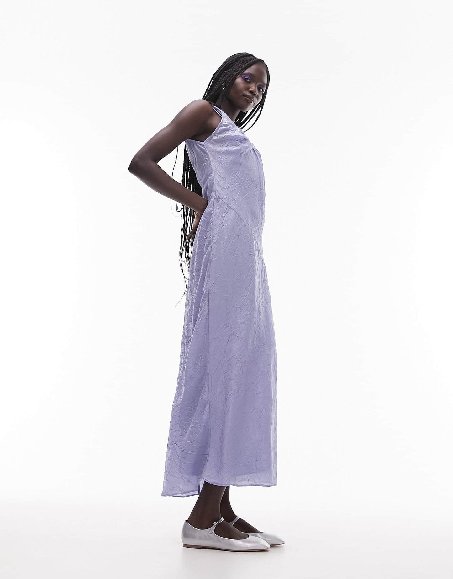 Topshop crinkled satin maxi dress in blue