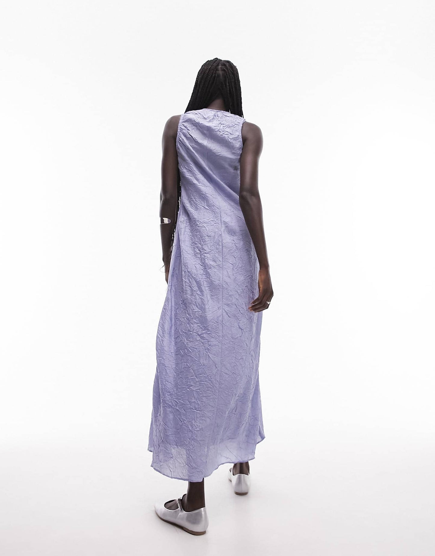 Topshop crinkled satin maxi dress in blue