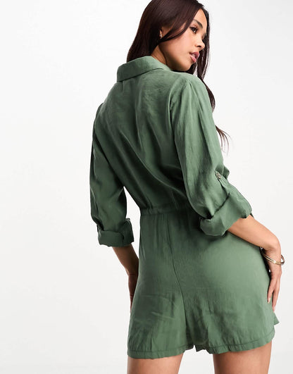 Miss Selfridge belted utility playsuit in sage