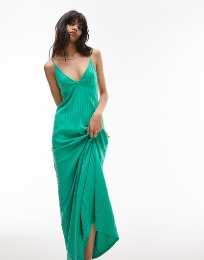 Topshop wide rib chuck on jersey maxi dress in green