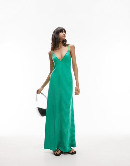 Topshop wide rib chuck on jersey maxi dress in green