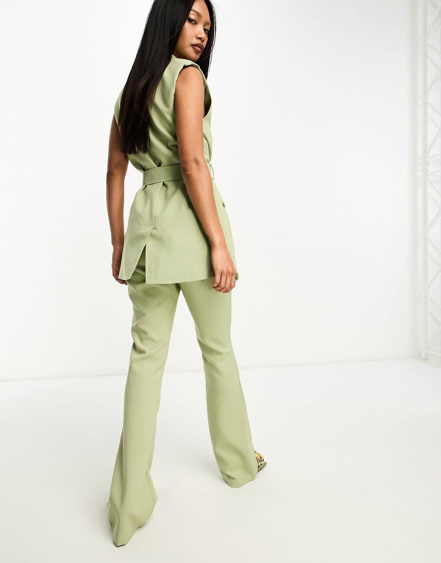 In The Style tailored flared trousers co-ord in sage