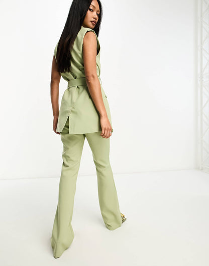 In The Style tailored flared trousers co-ord in sage