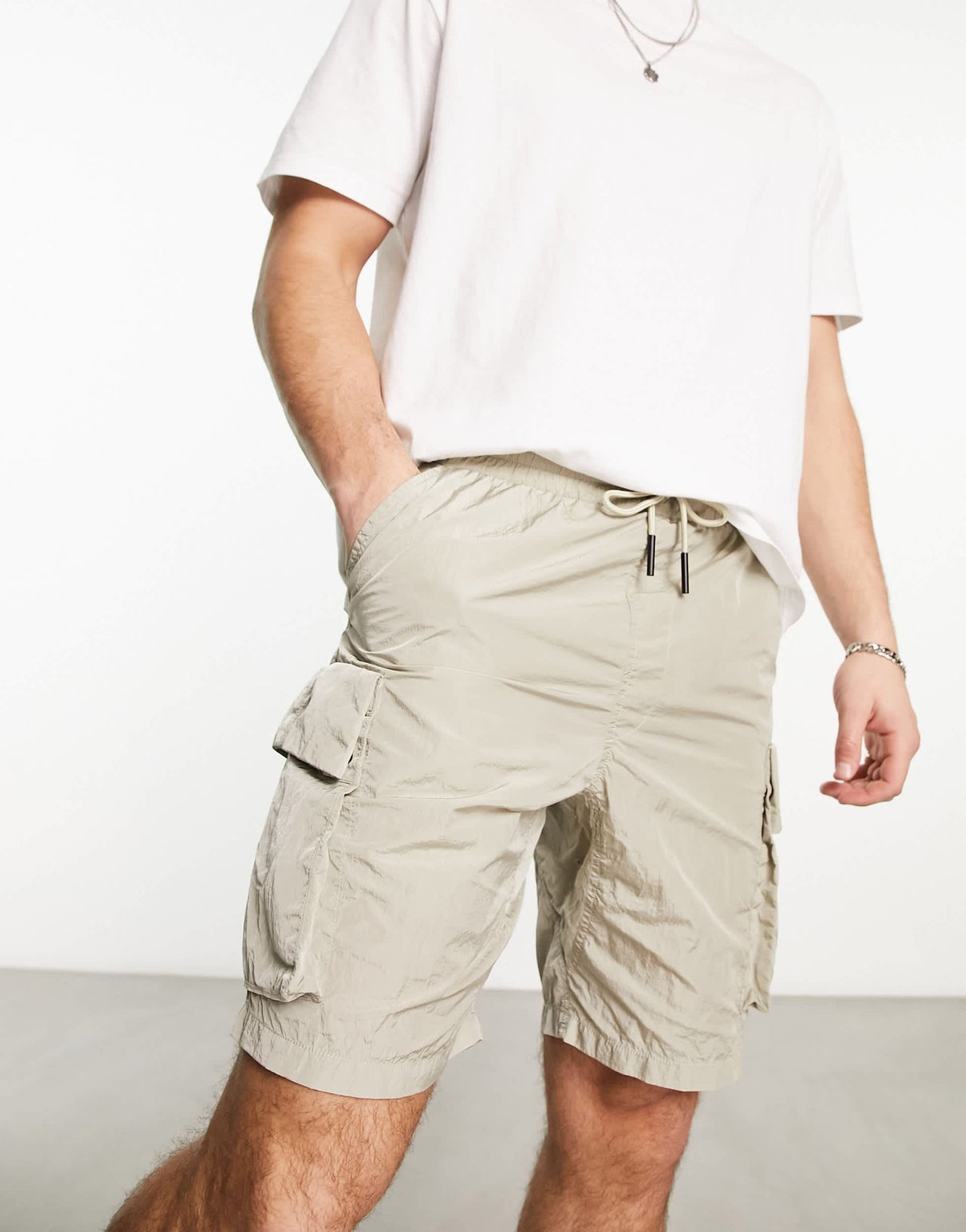 Marshall Artist krinkle nylon cargo shorts in beige
