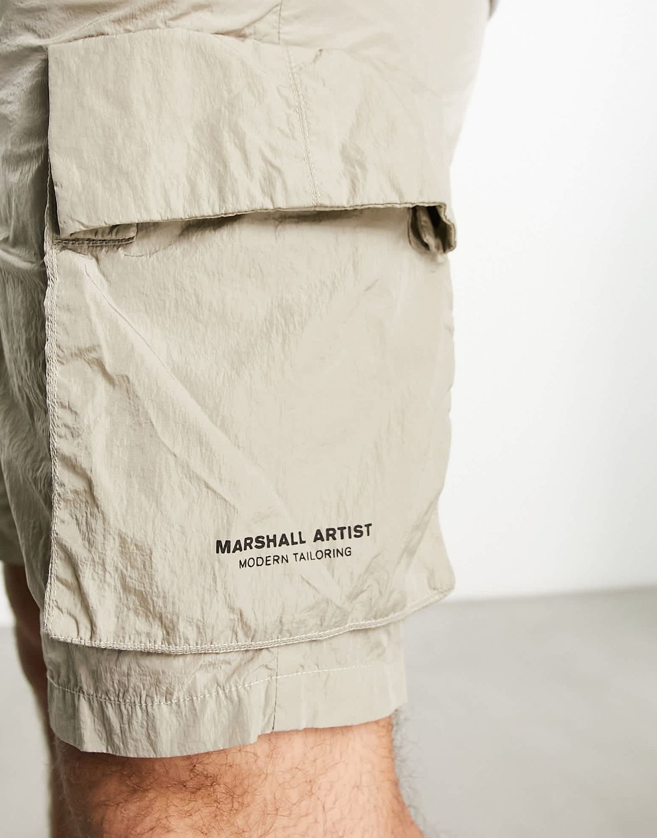 Marshall Artist krinkle nylon cargo shorts in beige