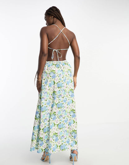 The Frolic cut-out detail assymetric midaxi dress in vintage bloom floral