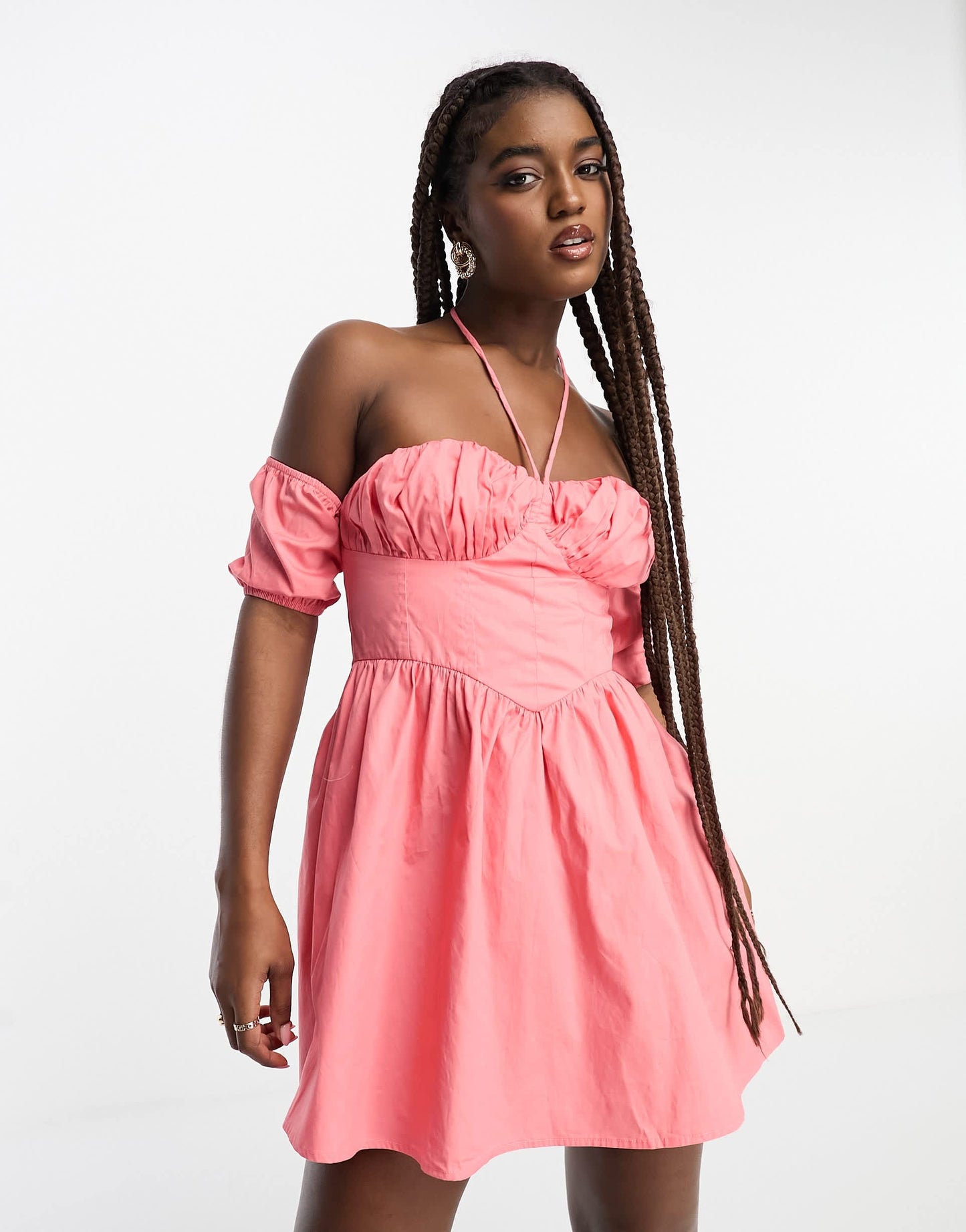 The Frolic exclusive off shoulder bust detail mini corset dress in coral
