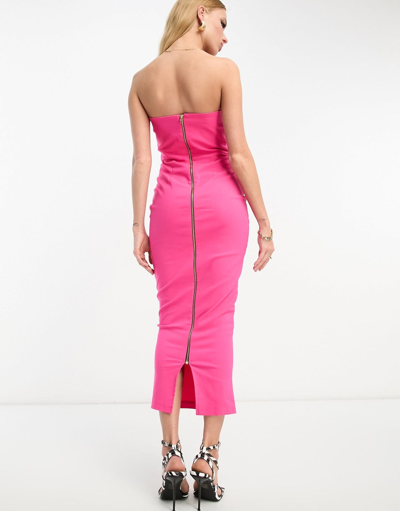 Vesper bengaline bandeau plunge neck zip back maxi dress in pink