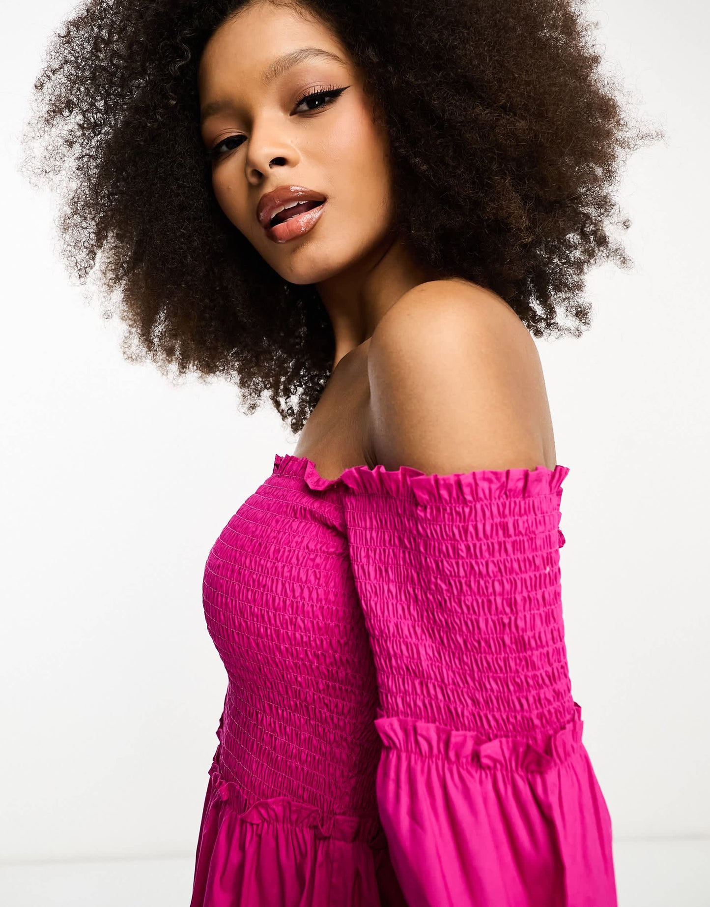 French Connection cotton flute sleeve mini dress in hot pink