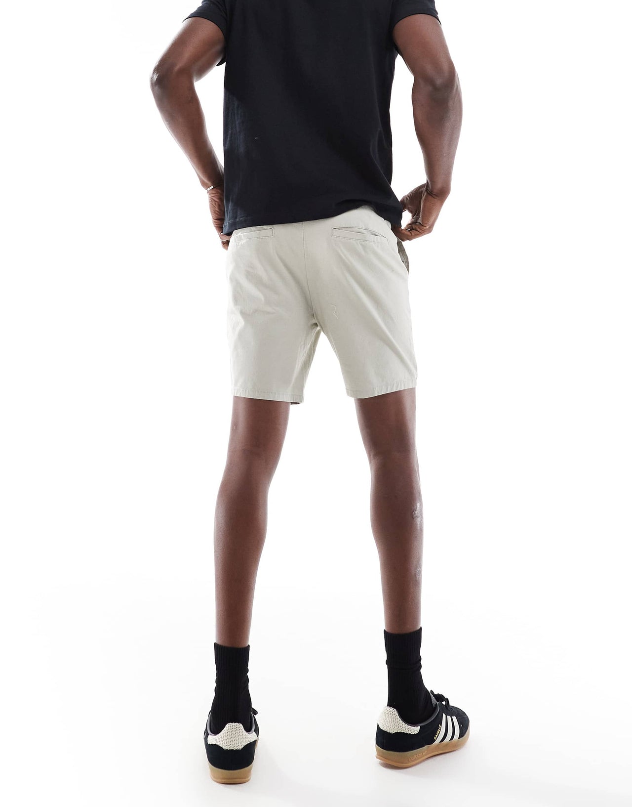 ASOS DESIGN slim shorts in mid length in beige