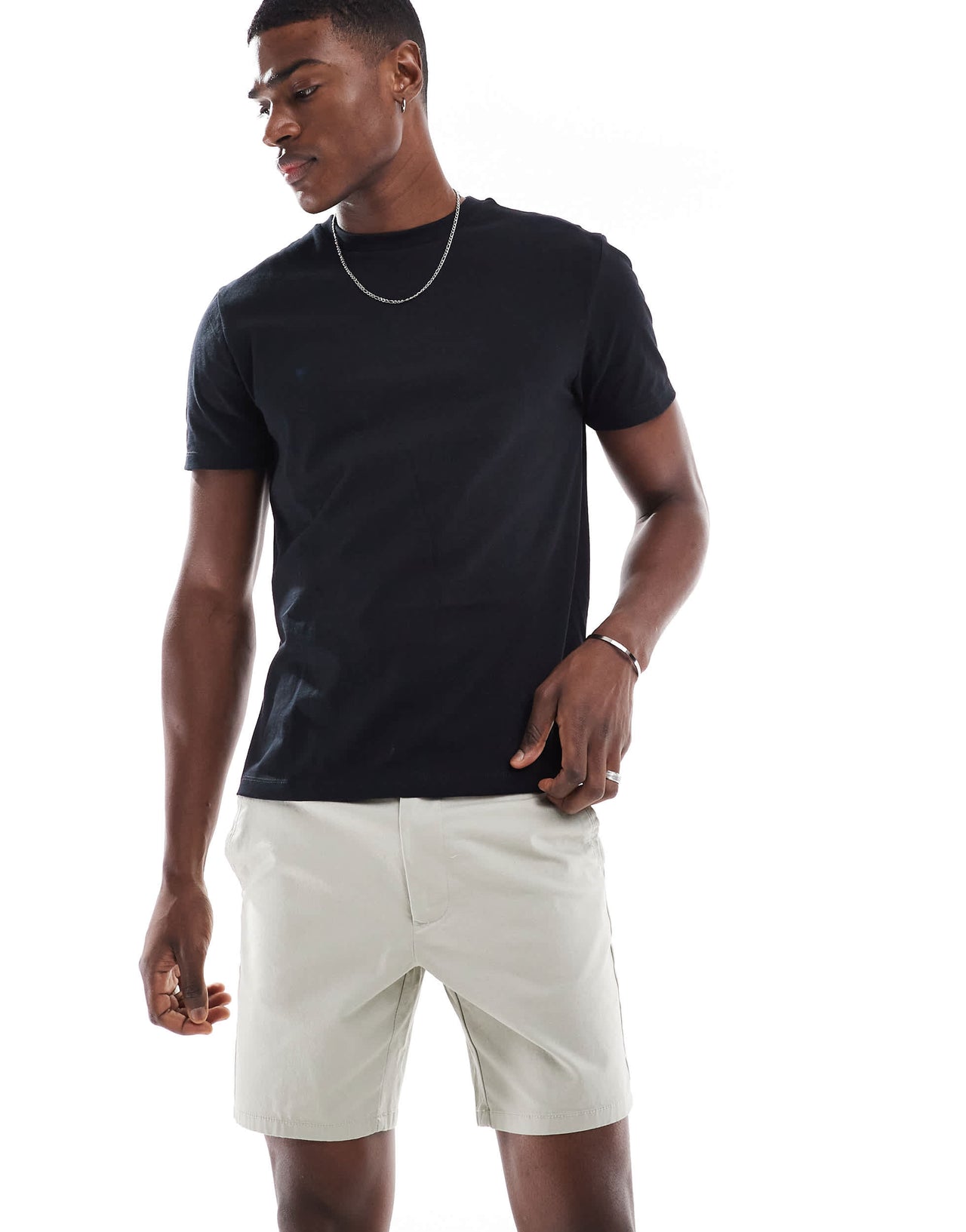 ASOS DESIGN slim shorts in mid length in beige