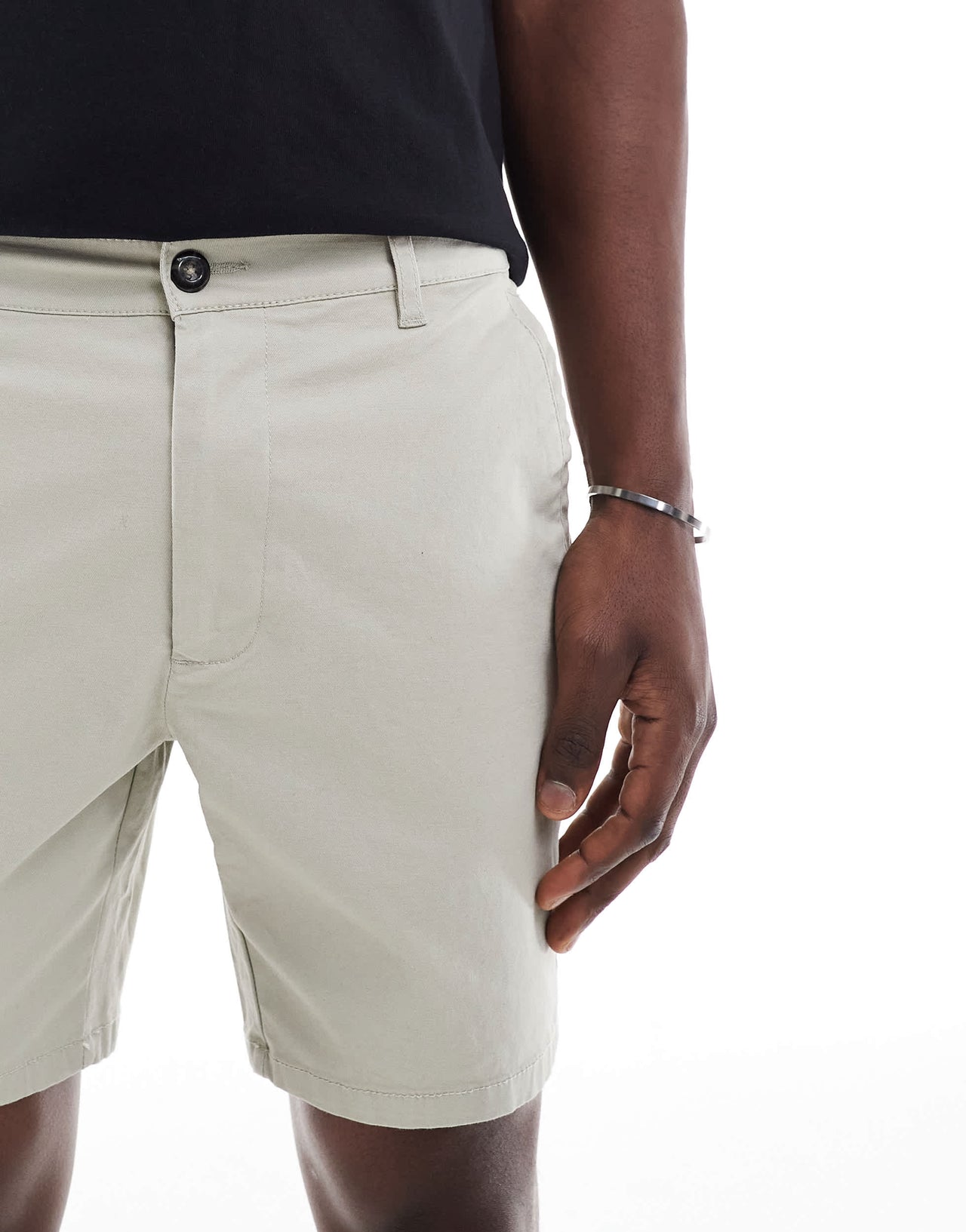 ASOS DESIGN slim shorts in mid length in beige