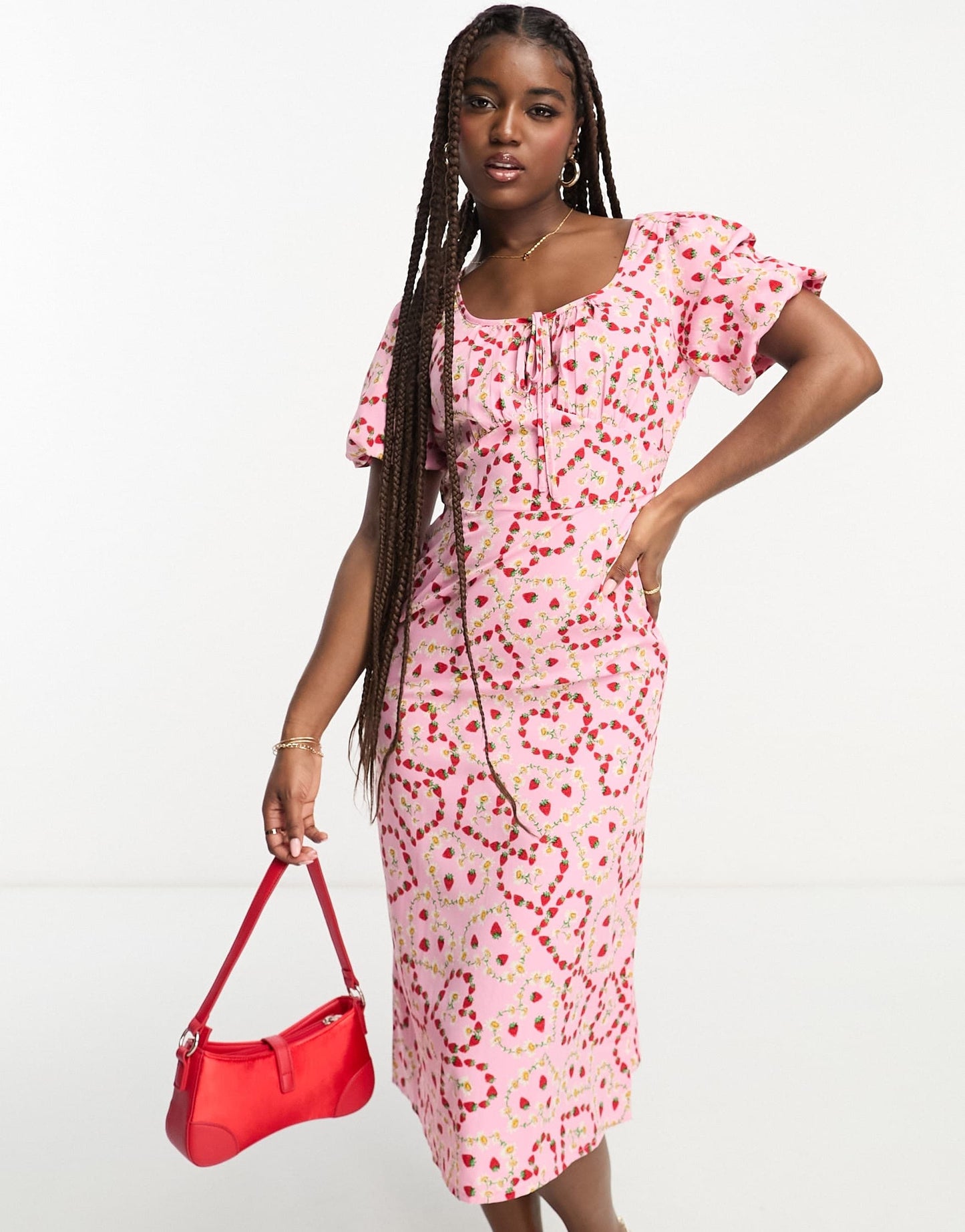 Influence tie front midi dress in heart print