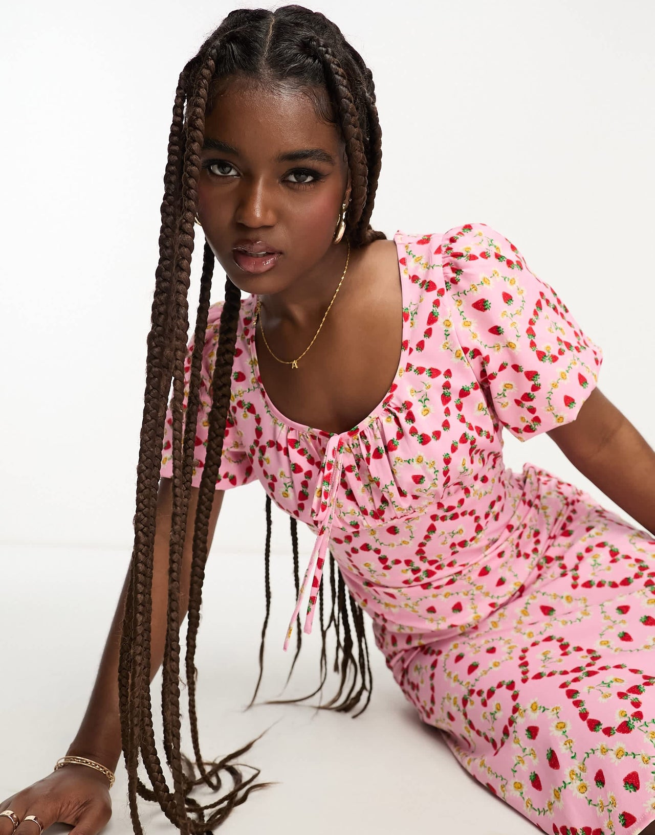 Influence tie front midi dress in heart print