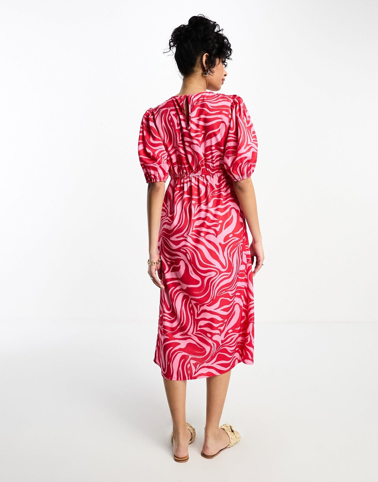 Influence tie front midi dress in red abstract print