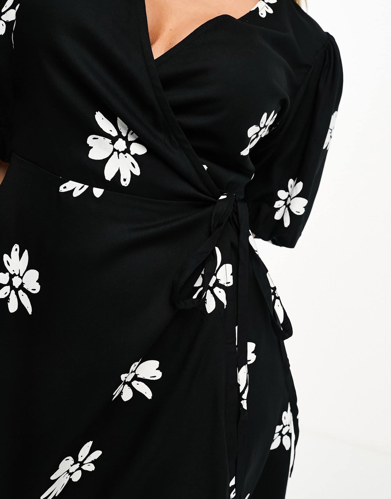 Influence wrap front mini dress in monochrome floral print