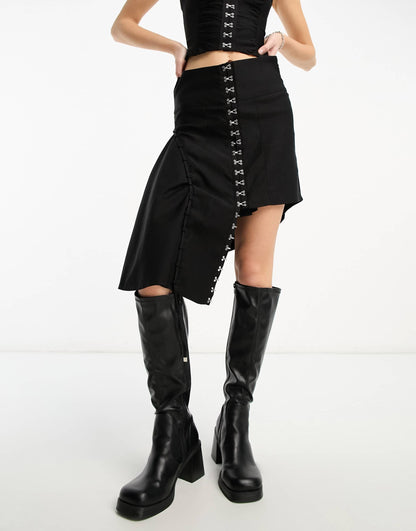 Motel hook and eye detail midi skirt co-ord in black