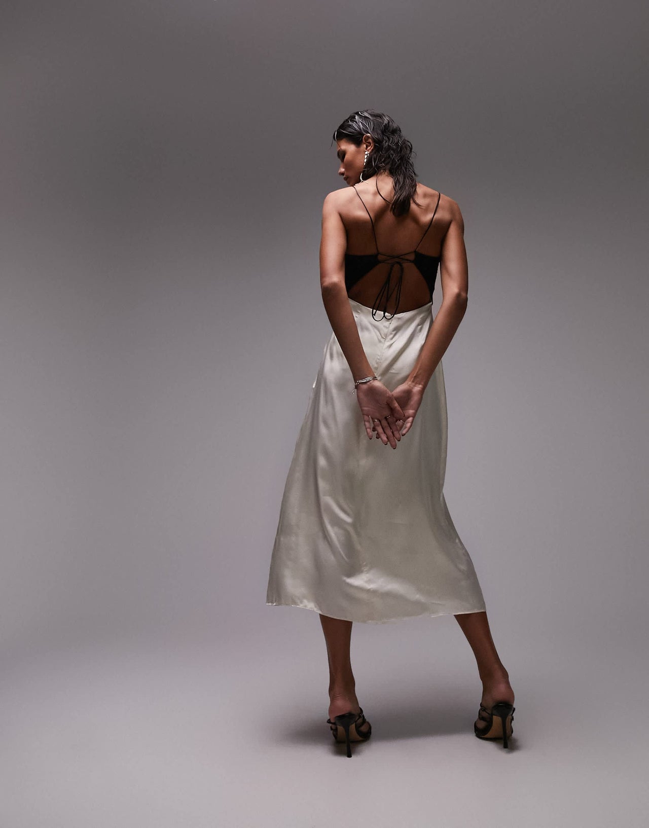 Topshop cami v neck midi dress in black and white