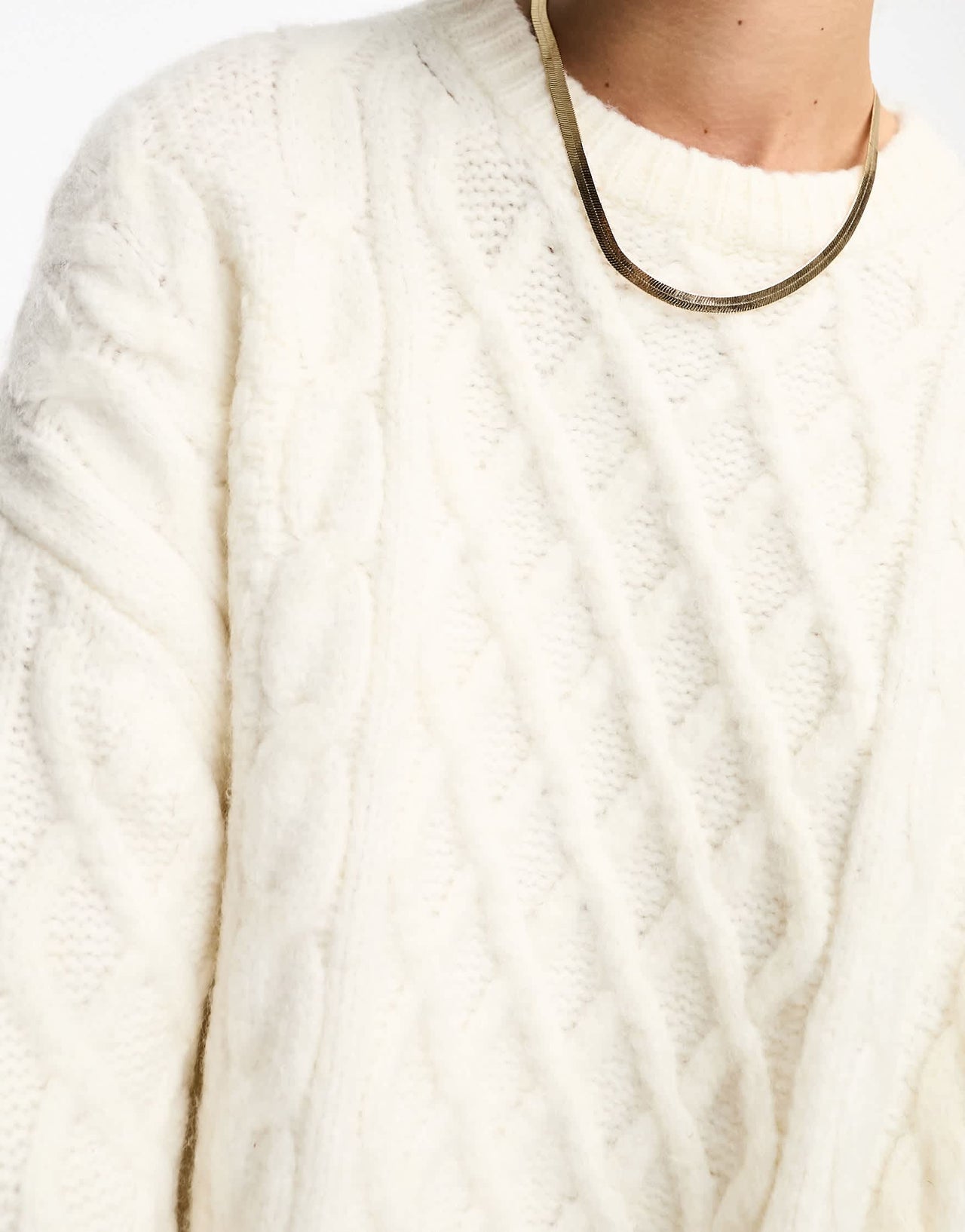 ASOS DESIGN knitted oversized cable mini jumper dress in cream