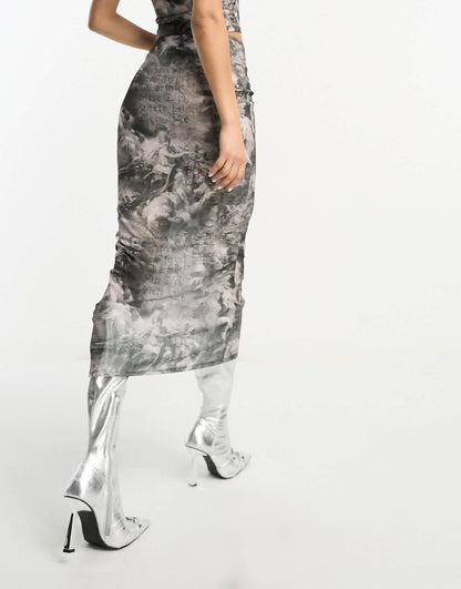 ASOS DESIGN mesh midi skirt co-ord in renaissance placement print