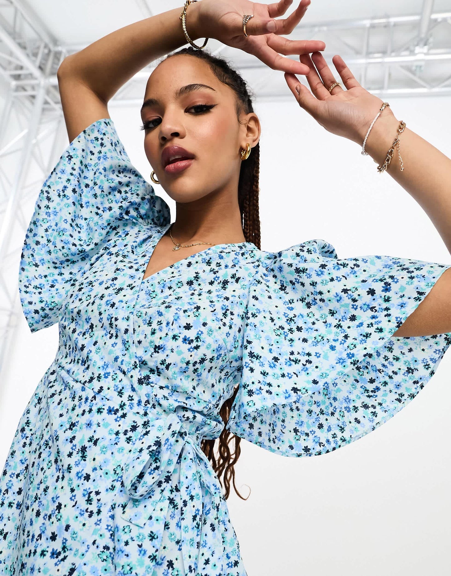 Vero Moda wrap front mini dress in blue florals