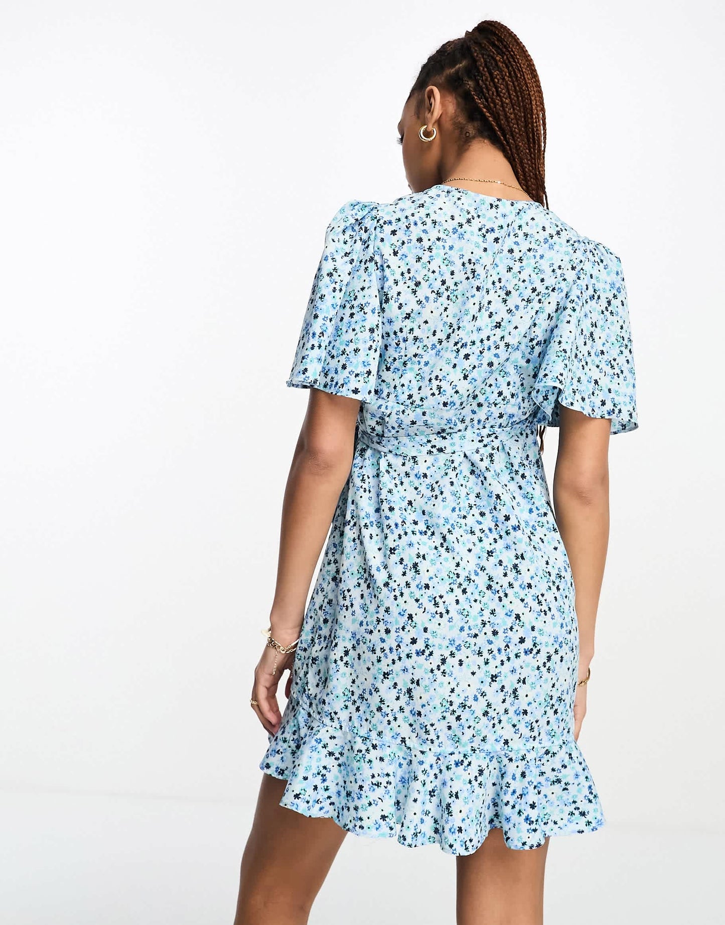 Vero Moda wrap front mini dress in blue florals