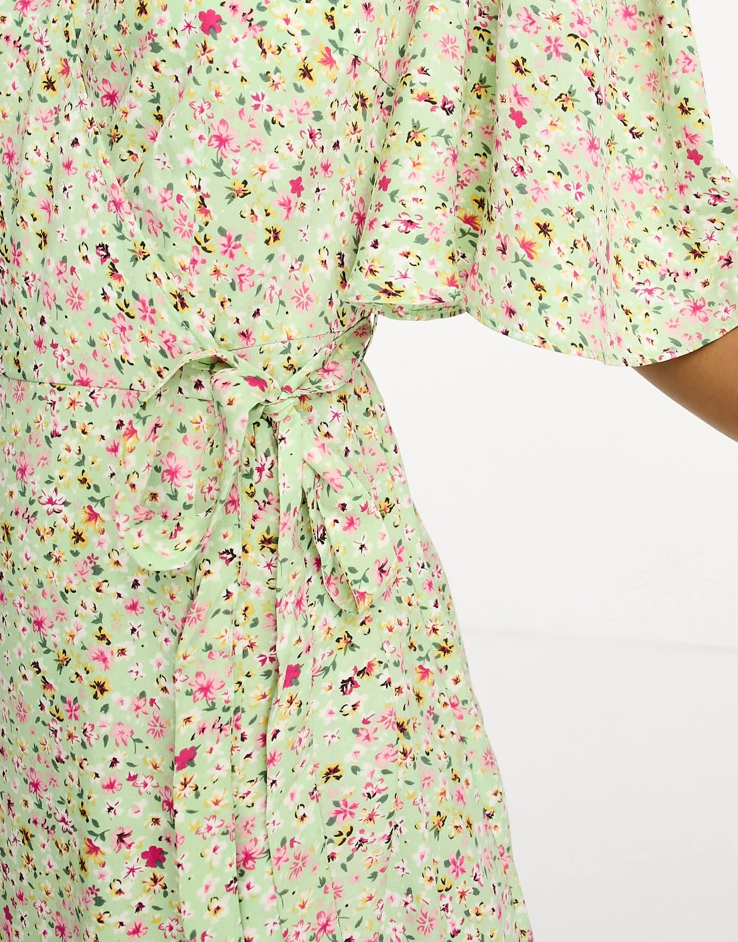 Vero Moda wrap front maxi tea dress in green floral